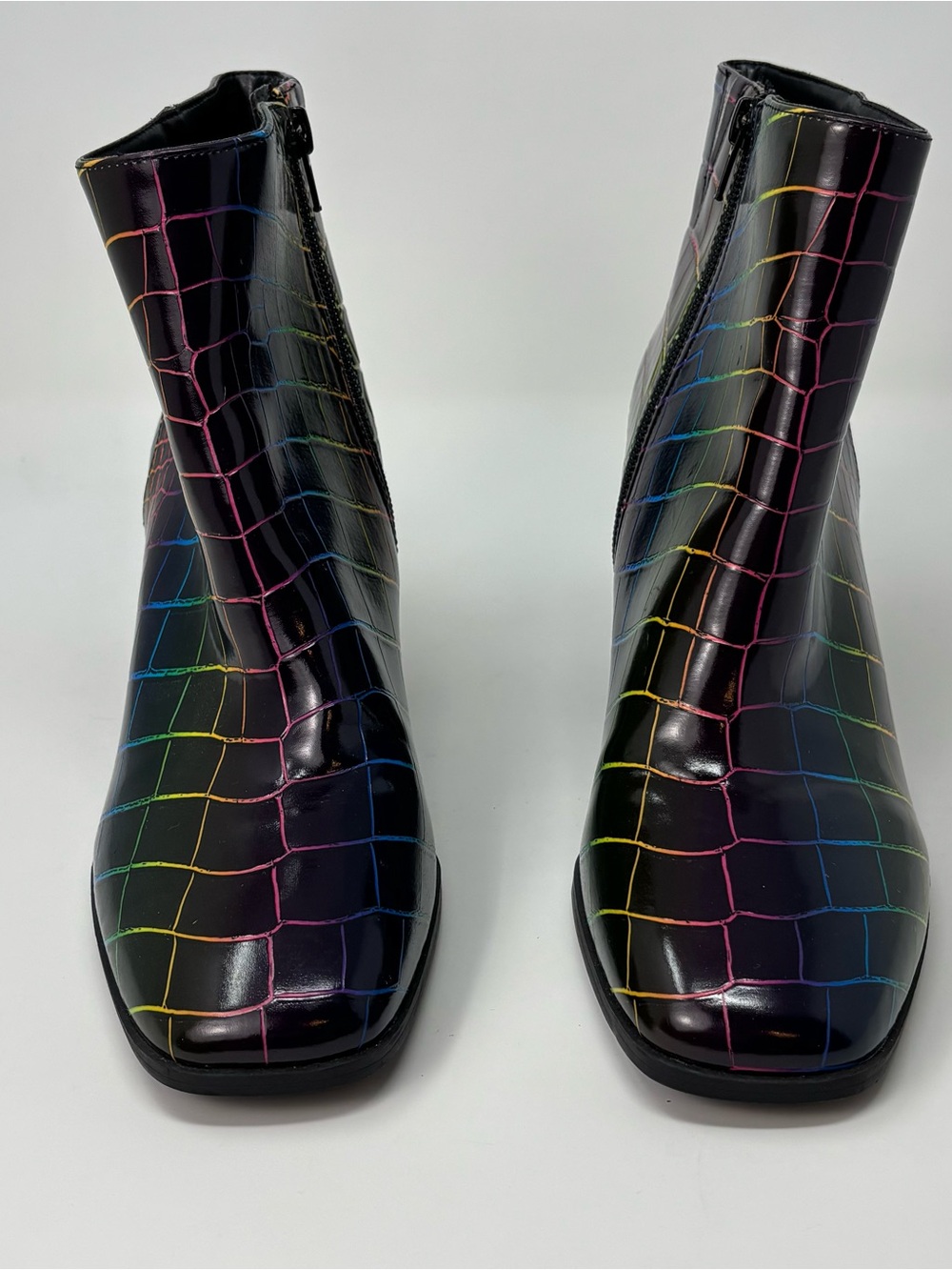 Mix No. 6 Benisa Rainbow Croc Embossed Ankle Boots Block Heel Size 10M - Picture 2 of 10
